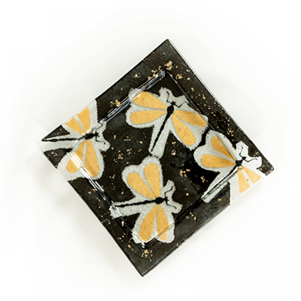 Plato cuadrado libelula dorada