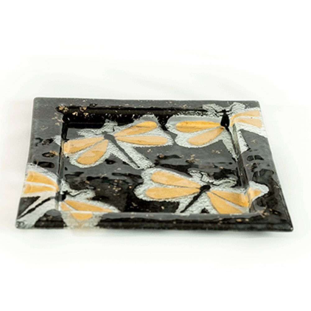 Plato cuadrado libelula dorada