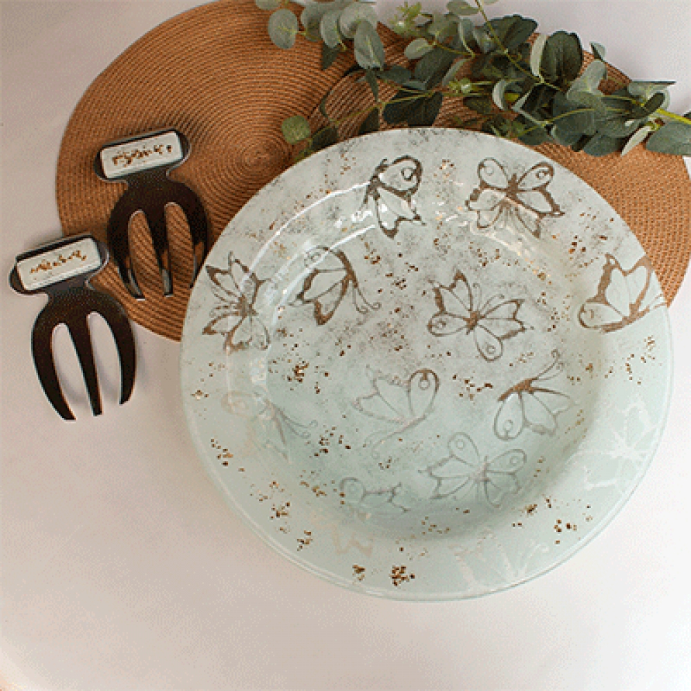 Ensaladera tinirur mariposa blanca.