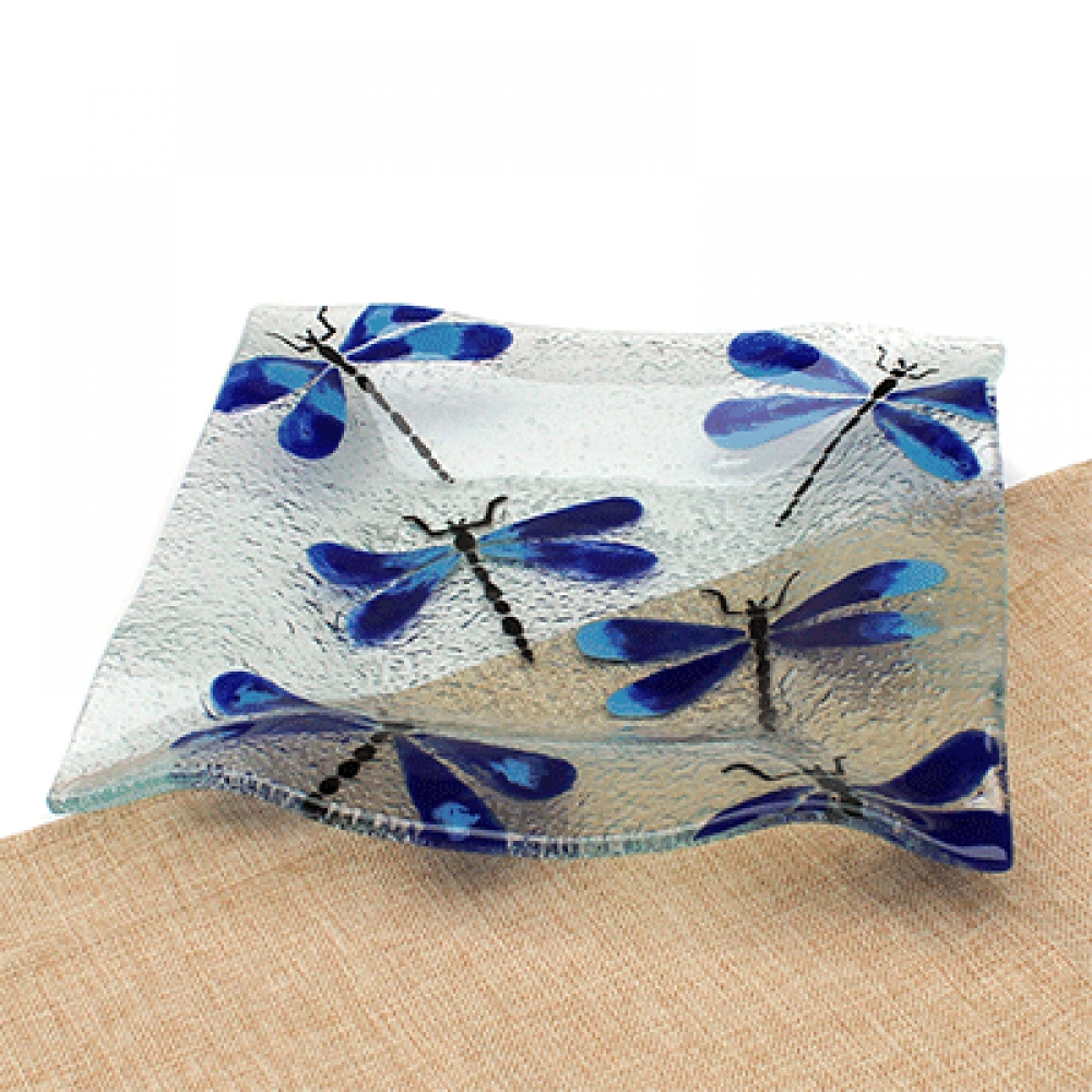 Plato decorativo libélula azul