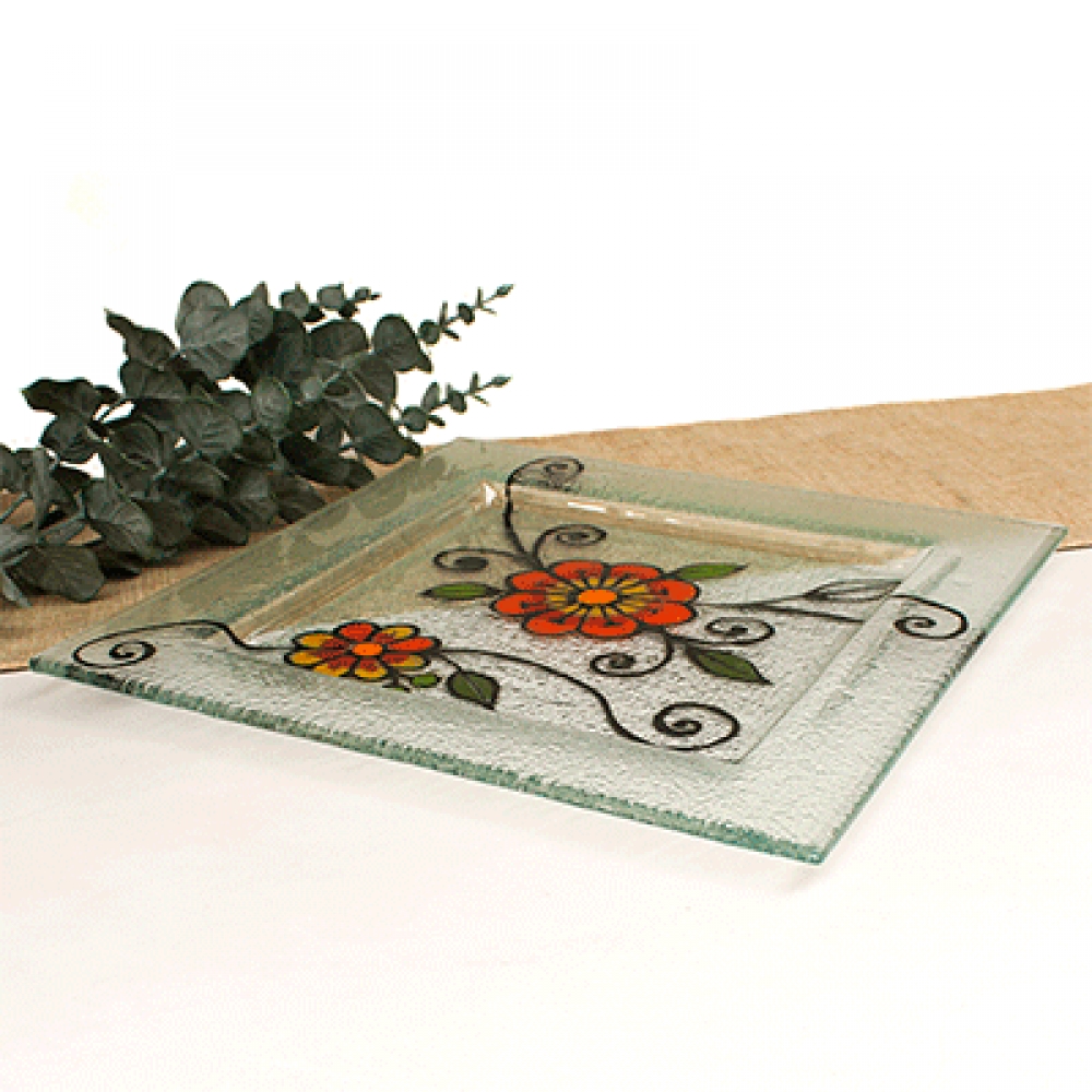 Plato cuadrado flor ayacuchana.