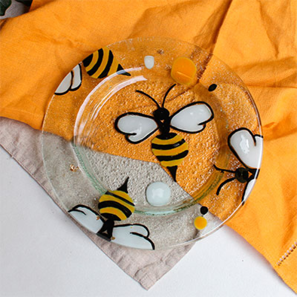 set de 4 platos de entrada/postre abejas