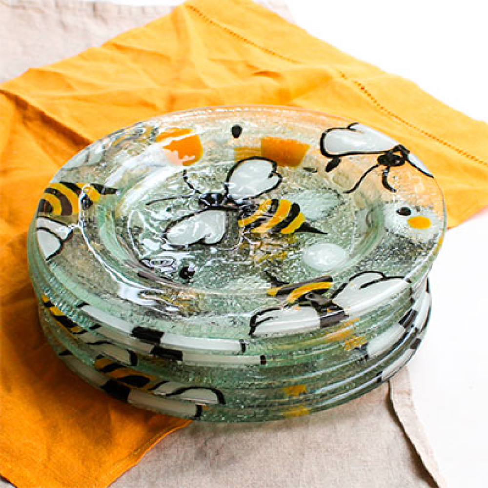 set de 4 platos de entrada/postre abejas