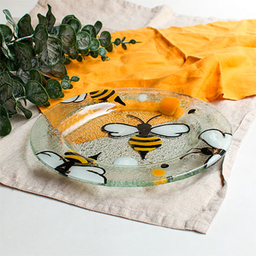 set de 4 platos de entrada/postre abejas