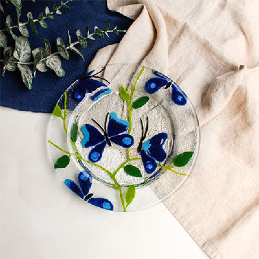 set de 4 platos de entrada/postre mariposa azul