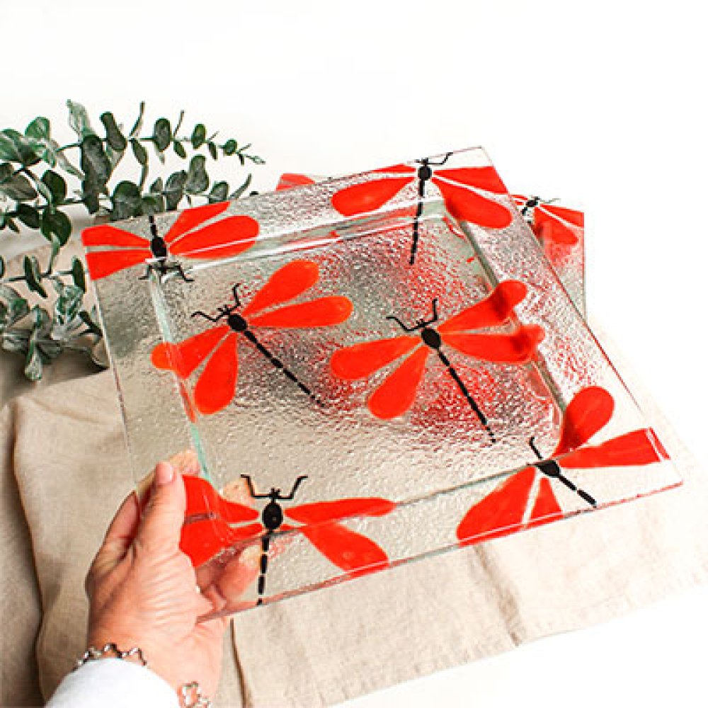 set de 4 platos cuadrados lib&egrave;lula roja