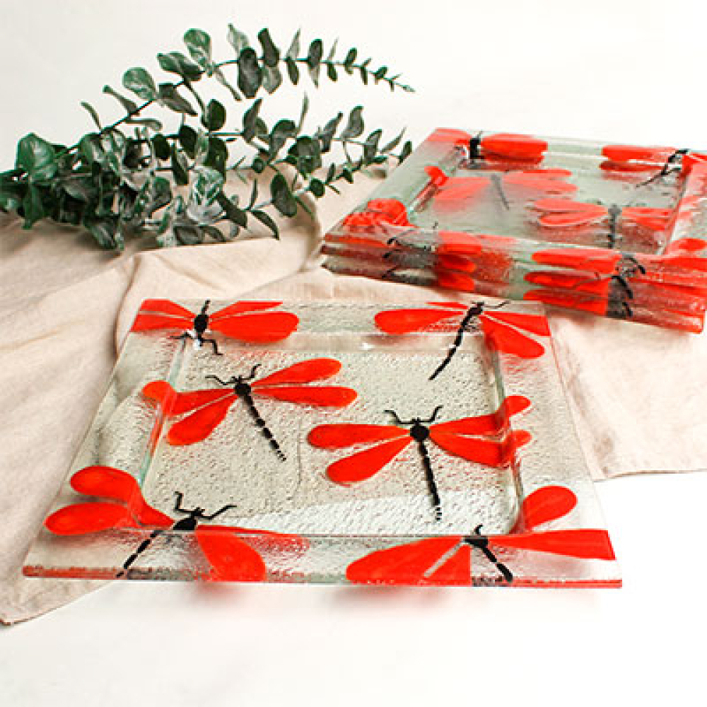 set de 4 platos cuadrados lib&egrave;lula roja