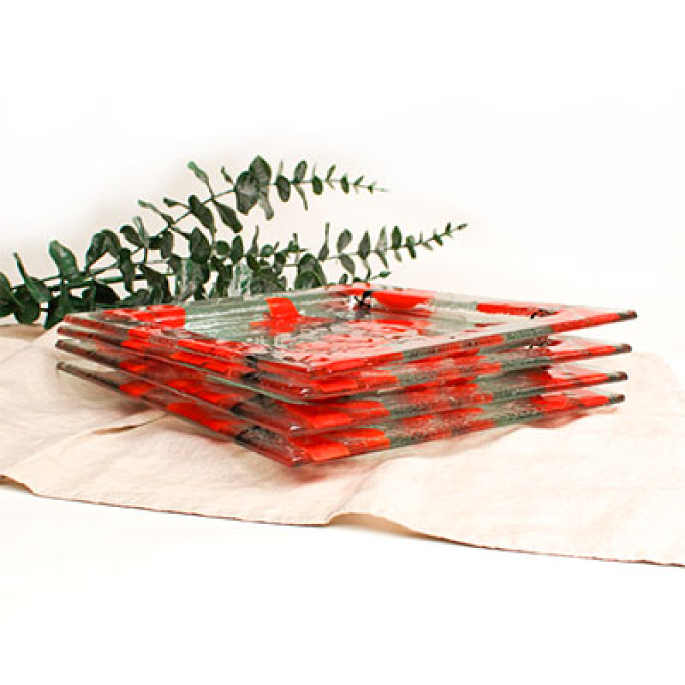 set de 4 platos cuadrados lib&egrave;lula roja