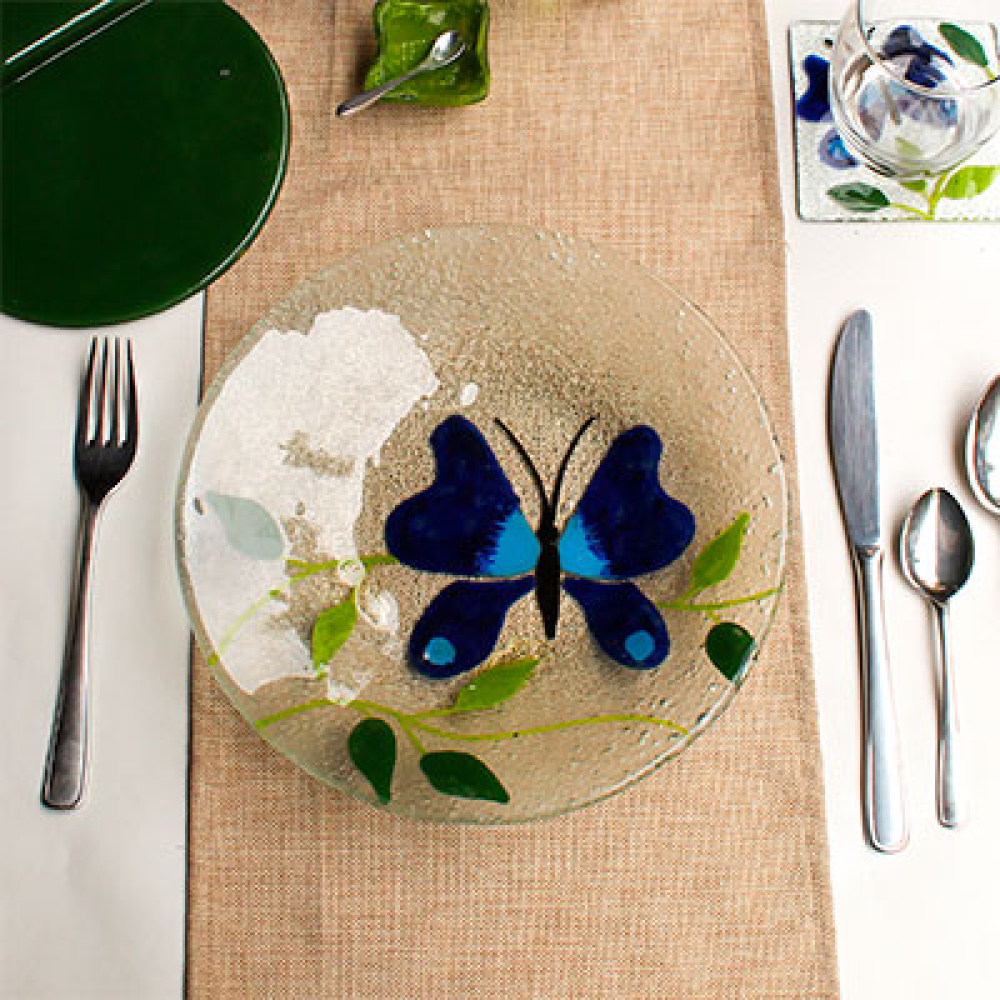 set de 4 platos servir mariposa azul
