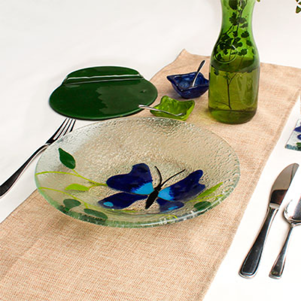 set de 4 platos servir mariposa azul