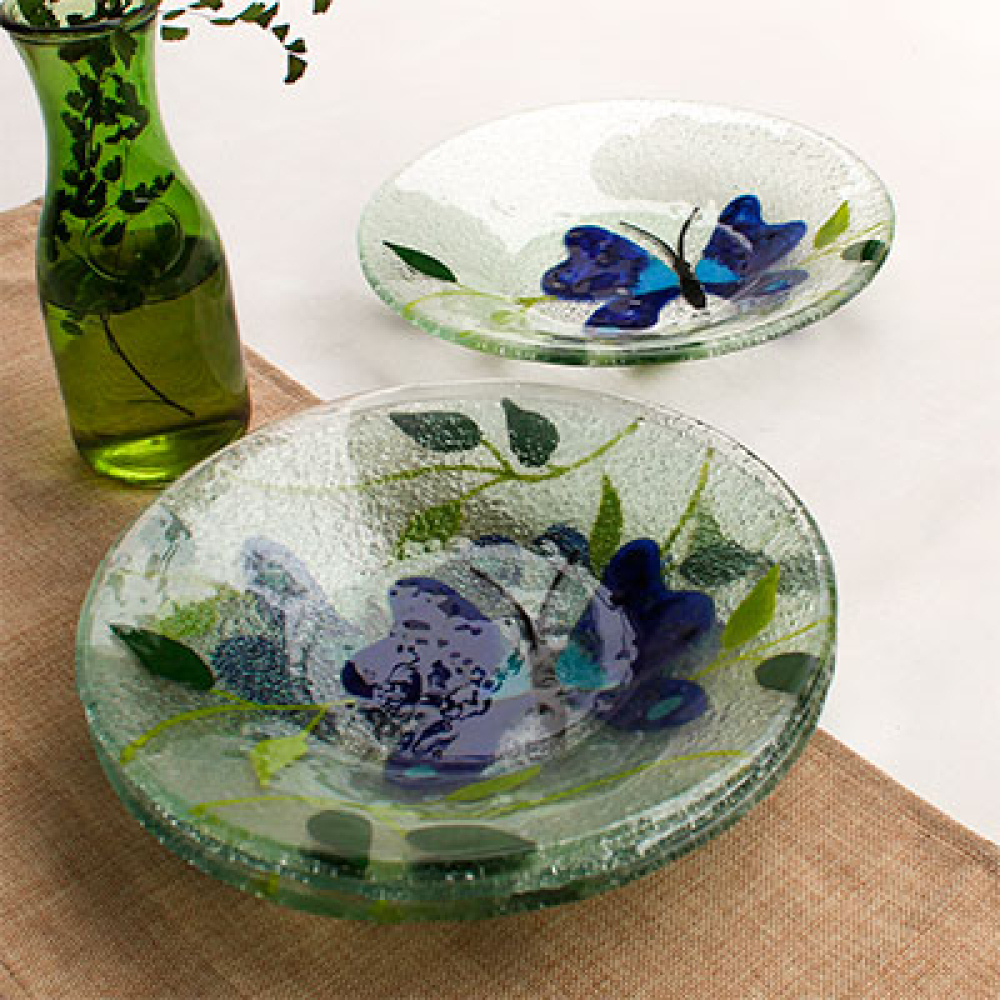 set de 4 platos servir mariposa azul