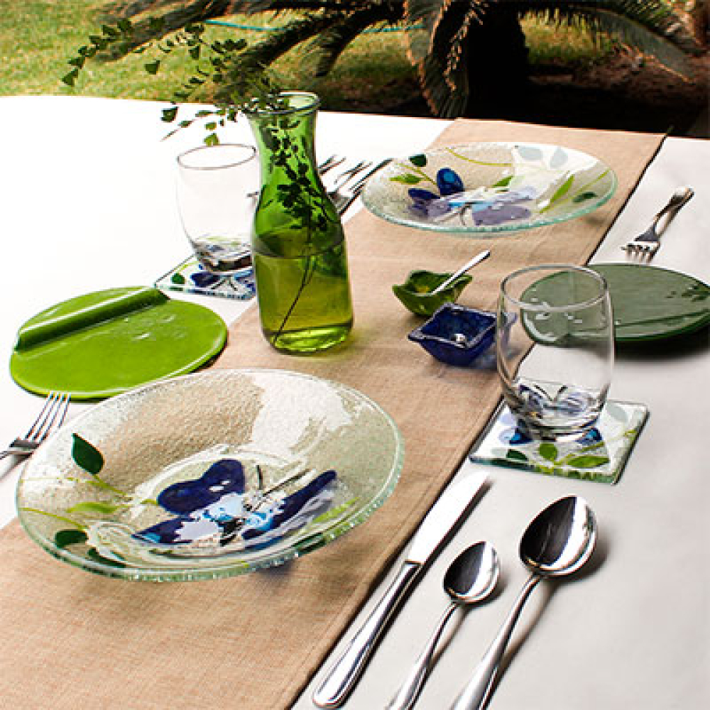 set de 4 platos servir mariposa azul
