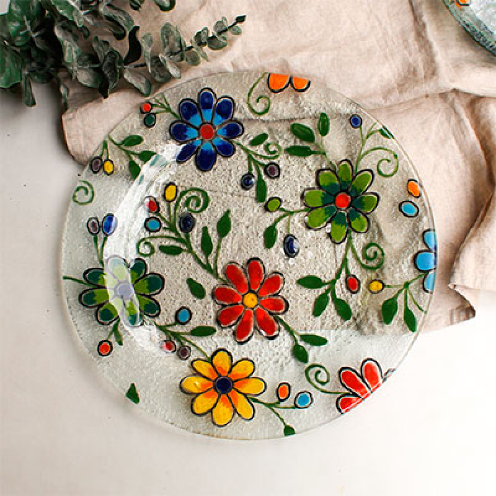 set de 4 platos flores bordadas