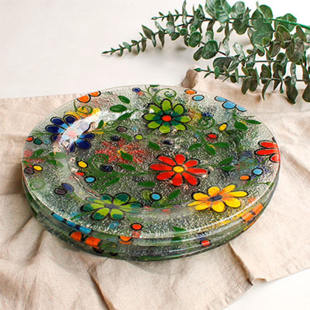 set de 4 platos flores bordadas