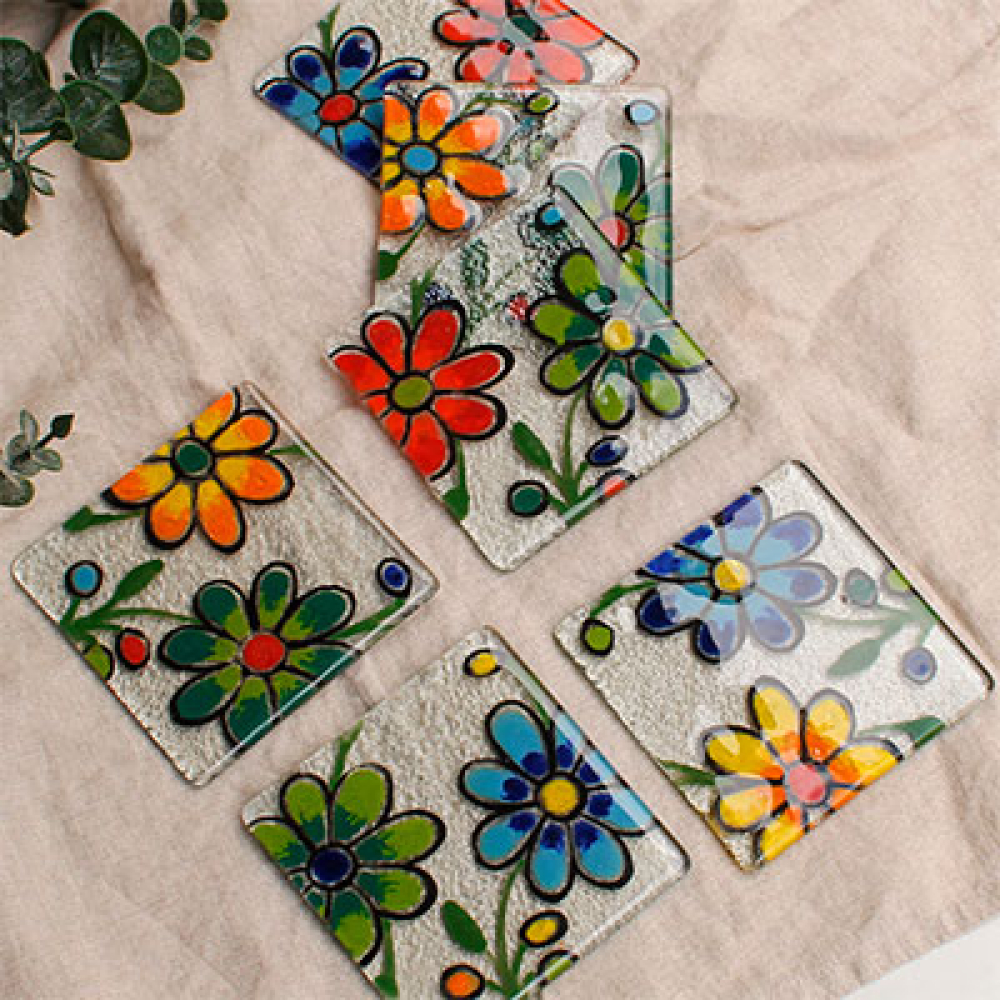 posavasos de 6 unid. flores bordadas