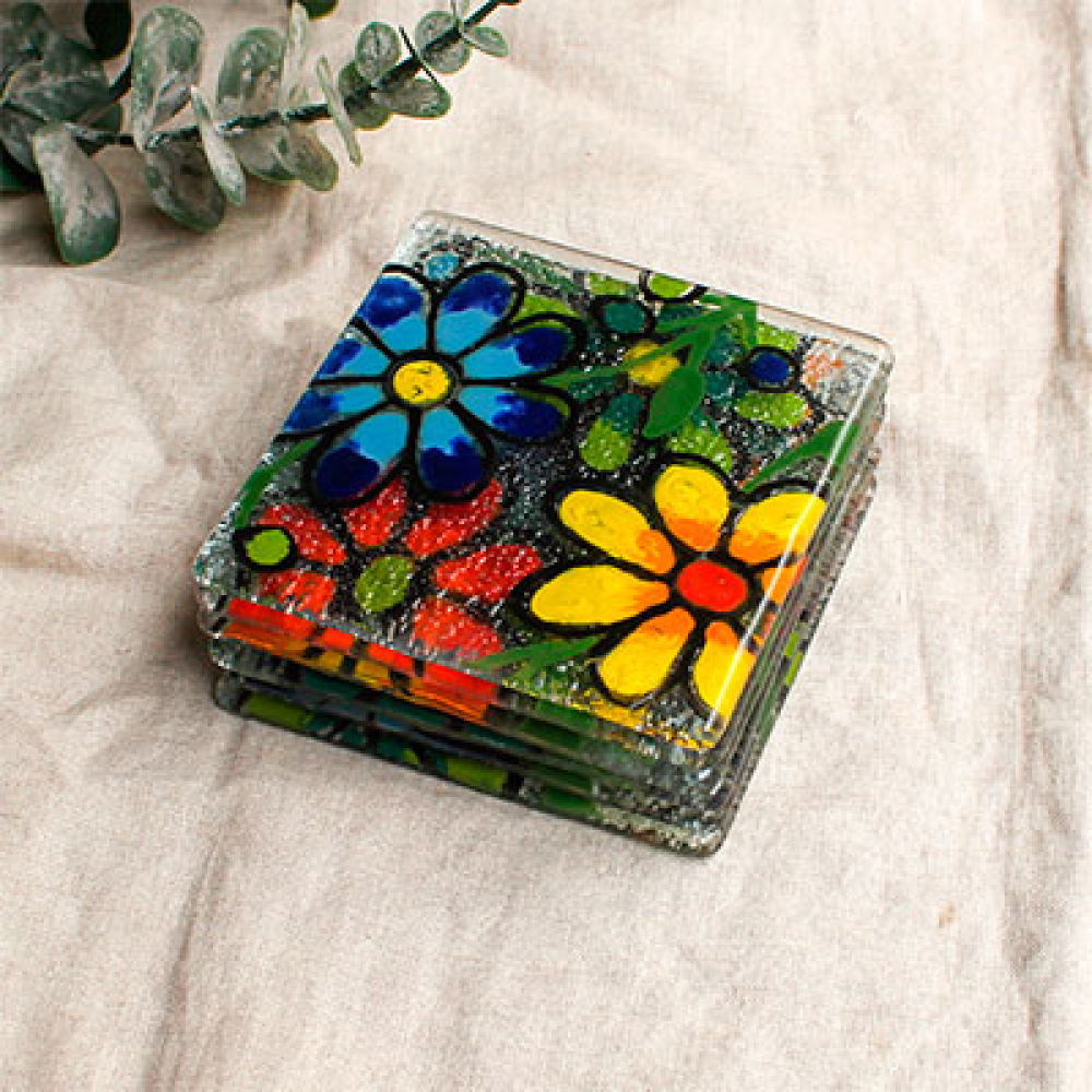 posavasos de 6 unid. flores bordadas