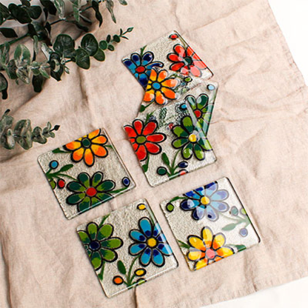 posavasos de 6 unid. flores bordadas