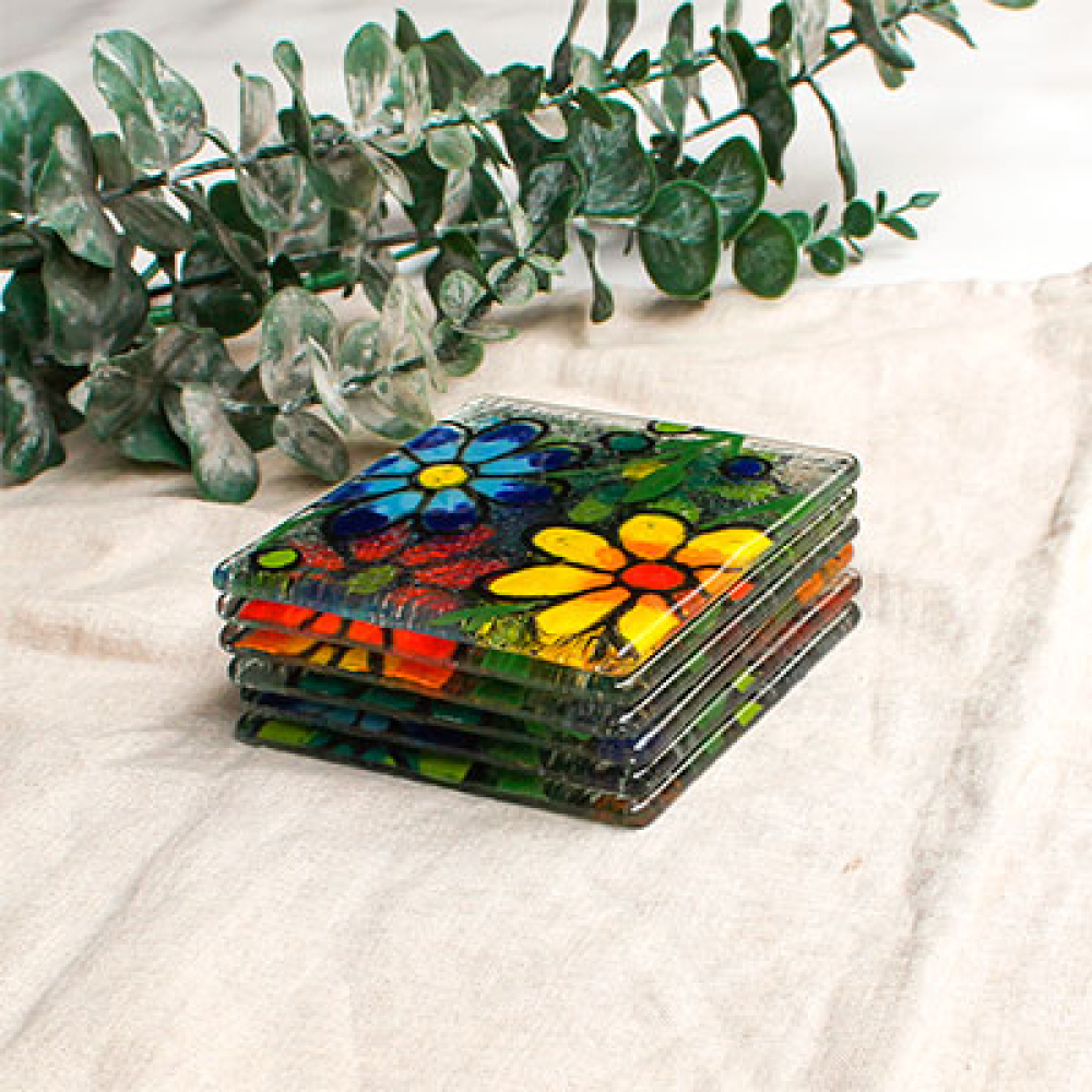 posavasos de 6 unid. flores bordadas