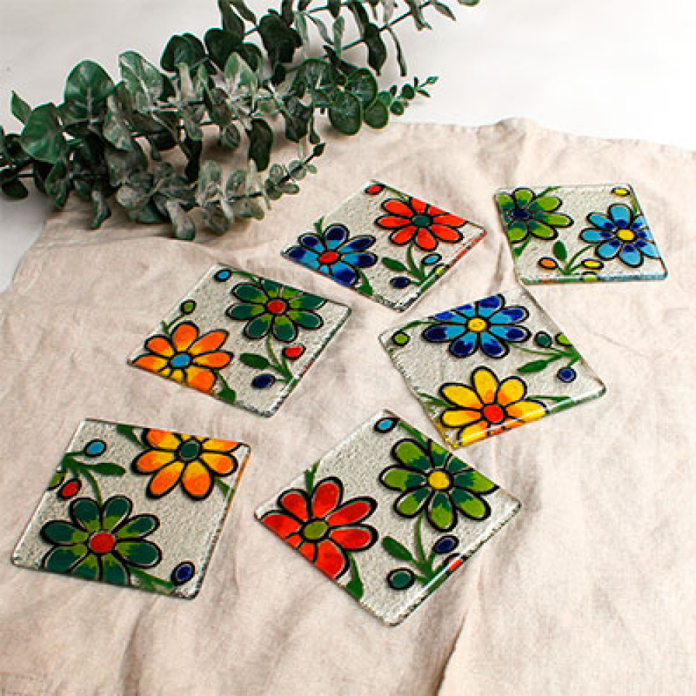 posavasos de 6 unid. flores bordadas
