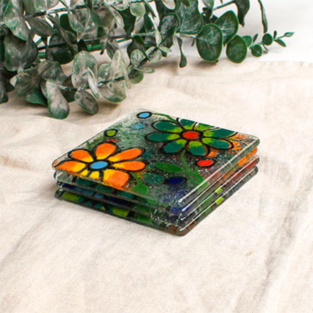 posavasos flores bordadas