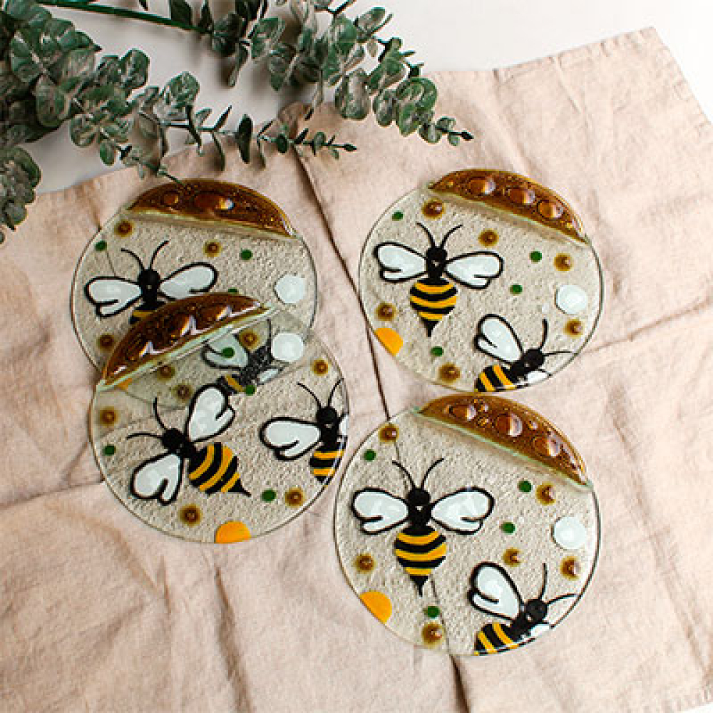 set de 4 platos para el pan abejas