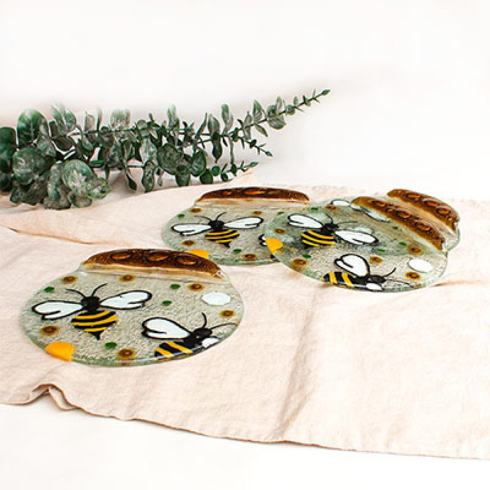 set de 4 platos para el pan abejas