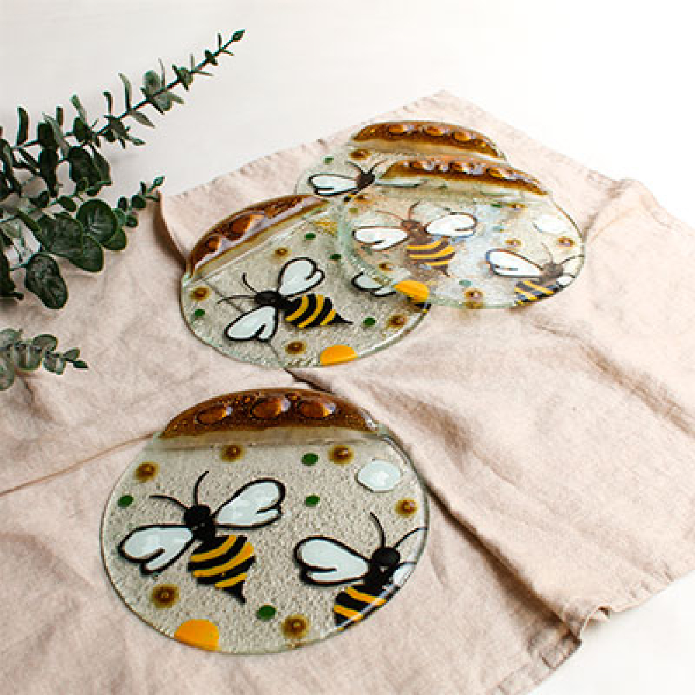 set de 4 platos para el pan abejas