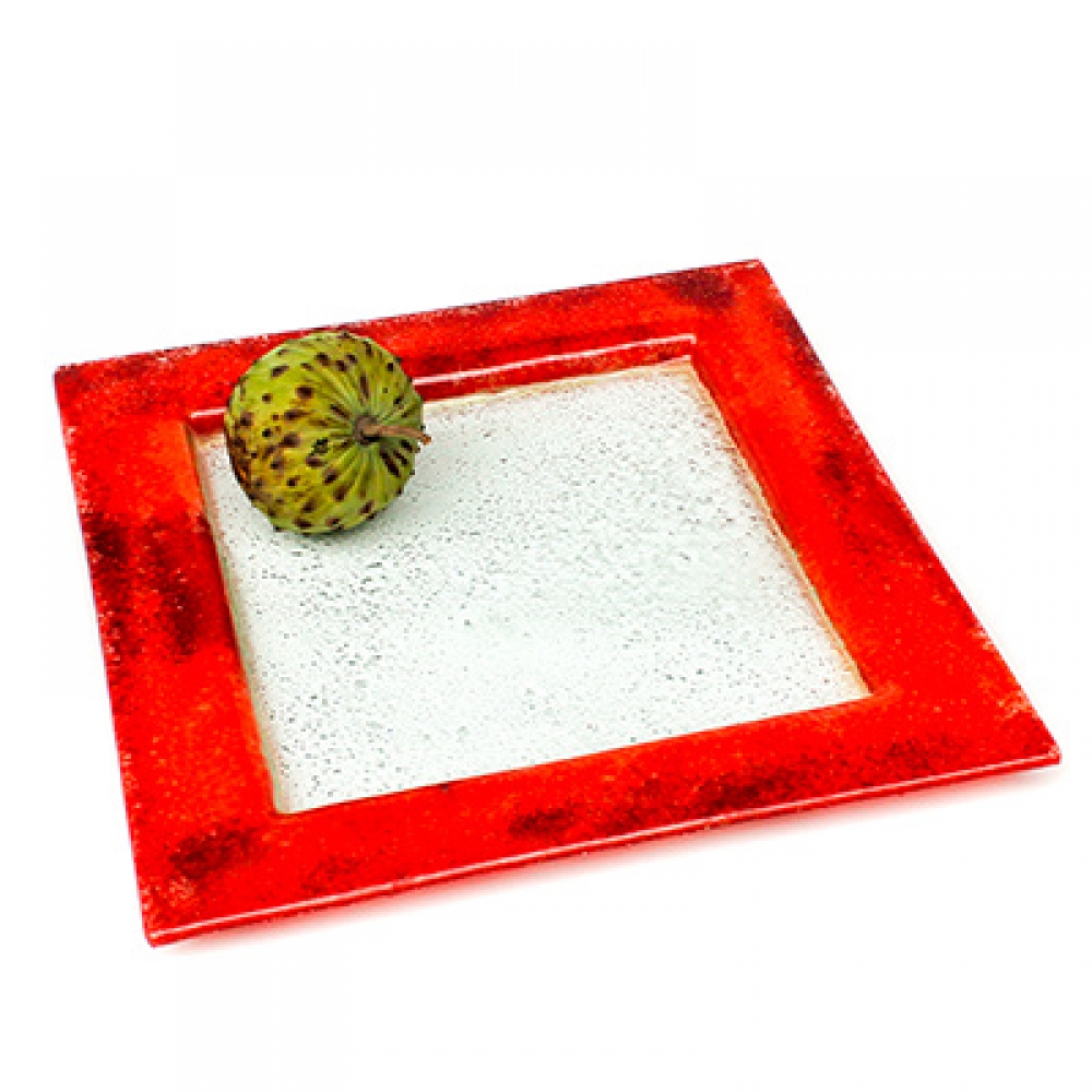 Plato cuadrado hojas rojas
