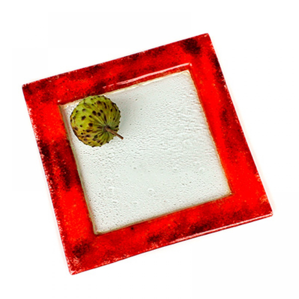 Plato cuadrado hojas rojas