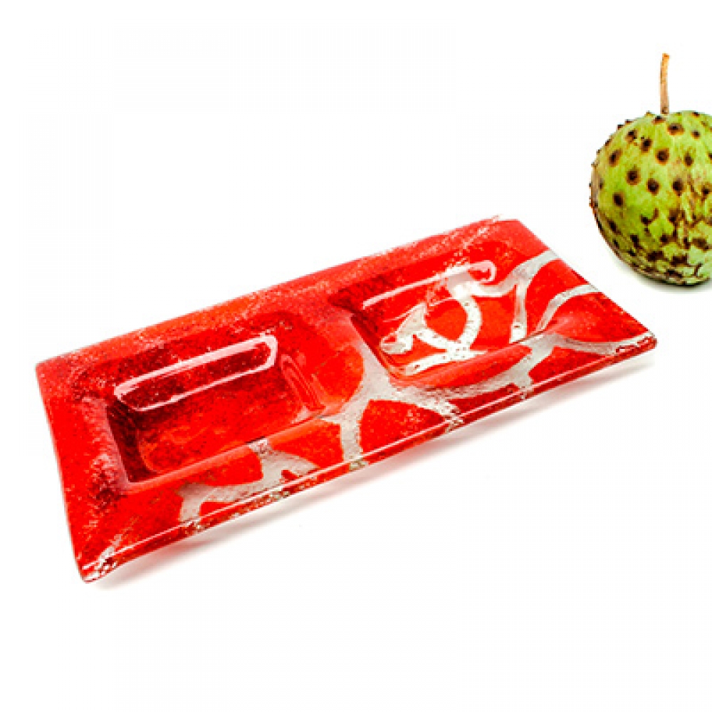 Salsero doble hojas rojas