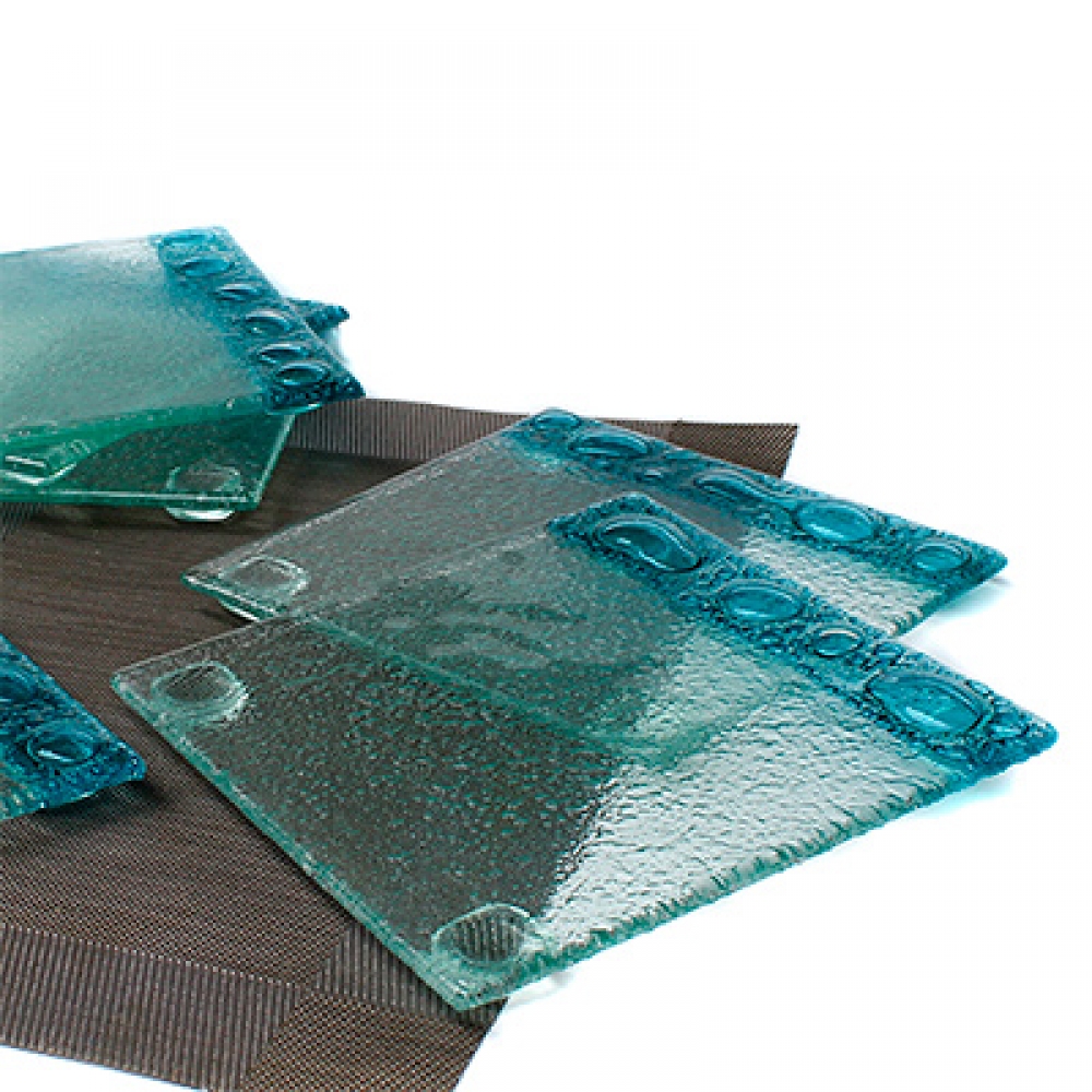 Set de 6 platos cuadrados abrebocas burbuja turquesa