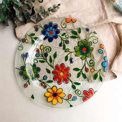 set de 4 platos flores bordadas