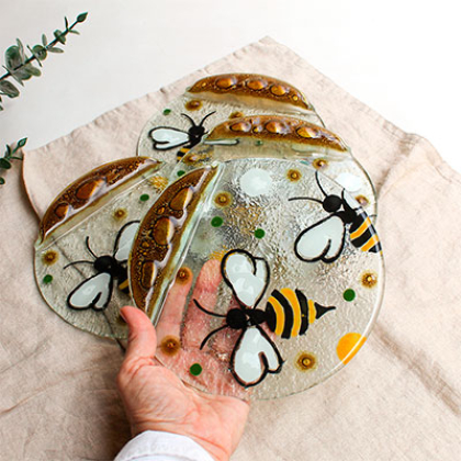 set de 4 platos para el pan abejas